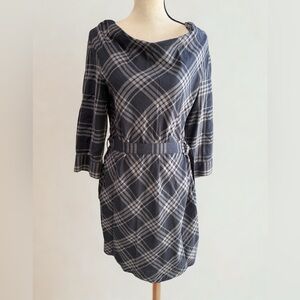 Banana Republic Dark Navy Blue & Gray Plaid Long Sleeve Dress